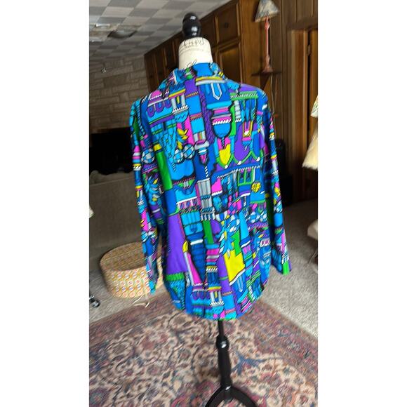 Vintage 70s vibrant bold novelty buildings print blouse - Picture 6 of 7